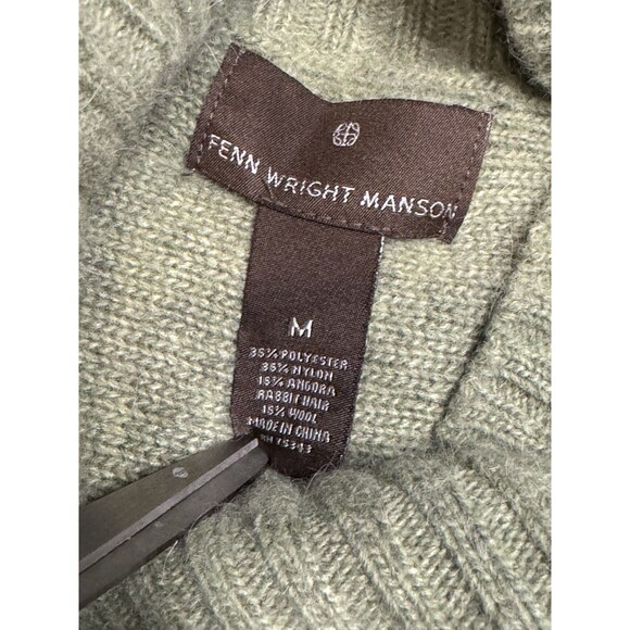 Fenn Wright Manson Women’s Green Angora Rabbit Hair Shawl Sweater Buckle Winter - Picture 5 of 8